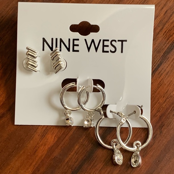 NWT Nine West silver tone 3 pair set of earrings - Picture 1 of 4